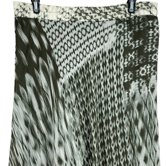 Christopher & Banks Patterned Chiffon Lined Maxi Skirt Olive Green & Cream Sz. M - Picture 3 of 9